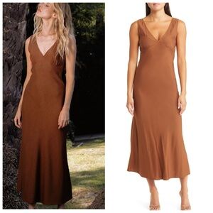 Sophie Rue Beja Brown Slit Empire Waist Midi Dress Sz M
